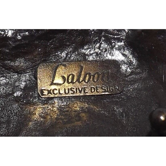 Laloon Belt Buckle Signed Mom & Baby Elephant Bronze tone Crystal Eyes Vintage main image 2